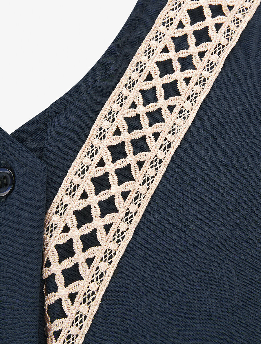 Chemise unie à col brodé - Marine - 3