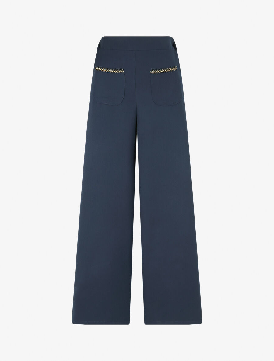 Pantalon droit à poches brodées - Marine - 1