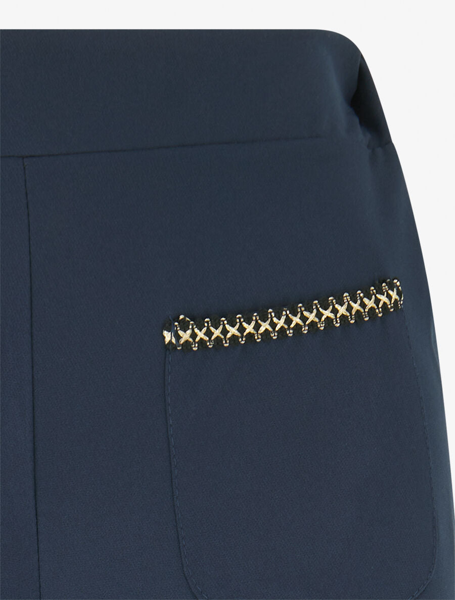 Pantalon droit à poches brodées - Marine - 3