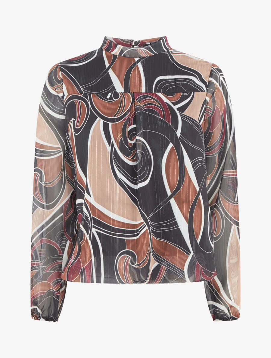 Blouse irisée et imprimé graphique - Noir - 1