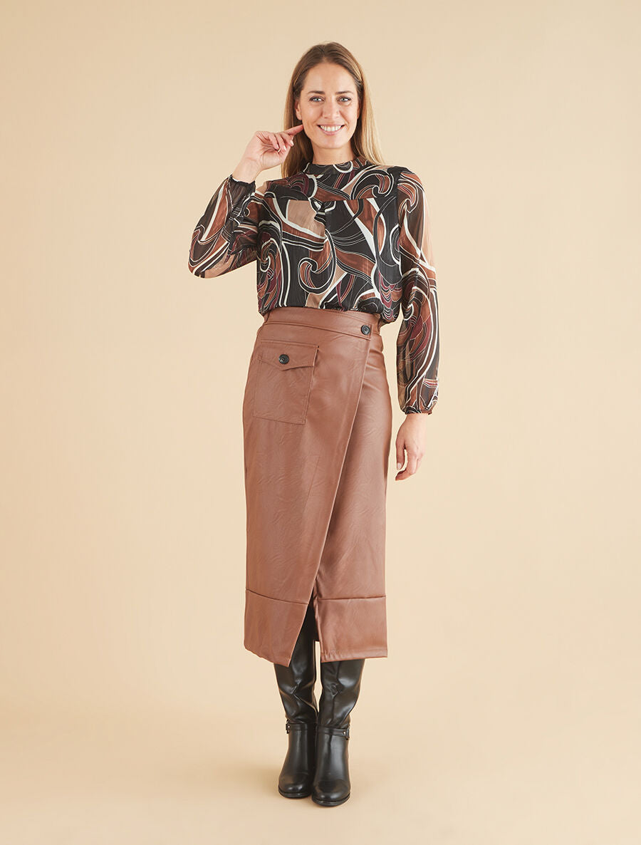 Blouse irisée et imprimé graphique - Noir - 4