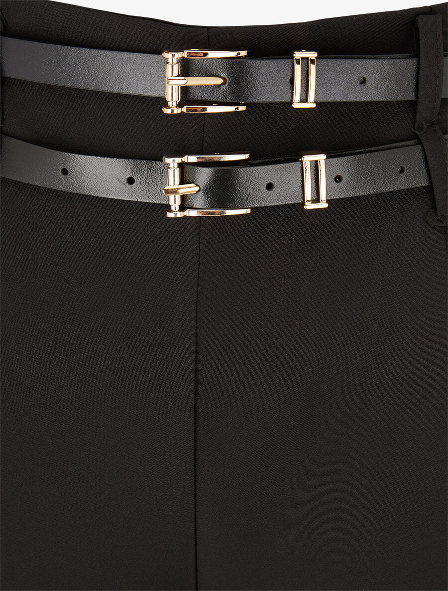 Pantalon wide leg à double ceintures - Noir - 3