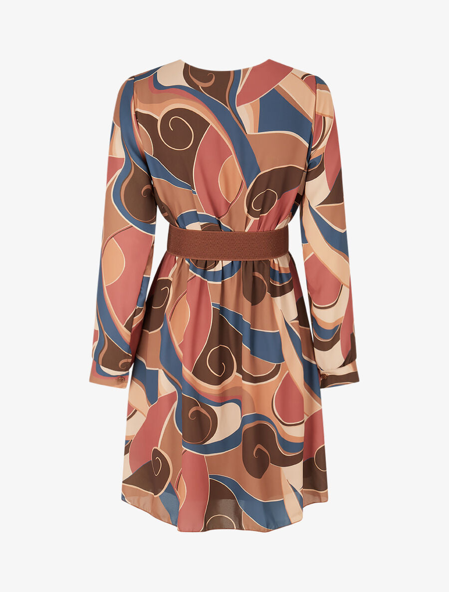 Robe patineuse imprimé graphique - Camel - 2