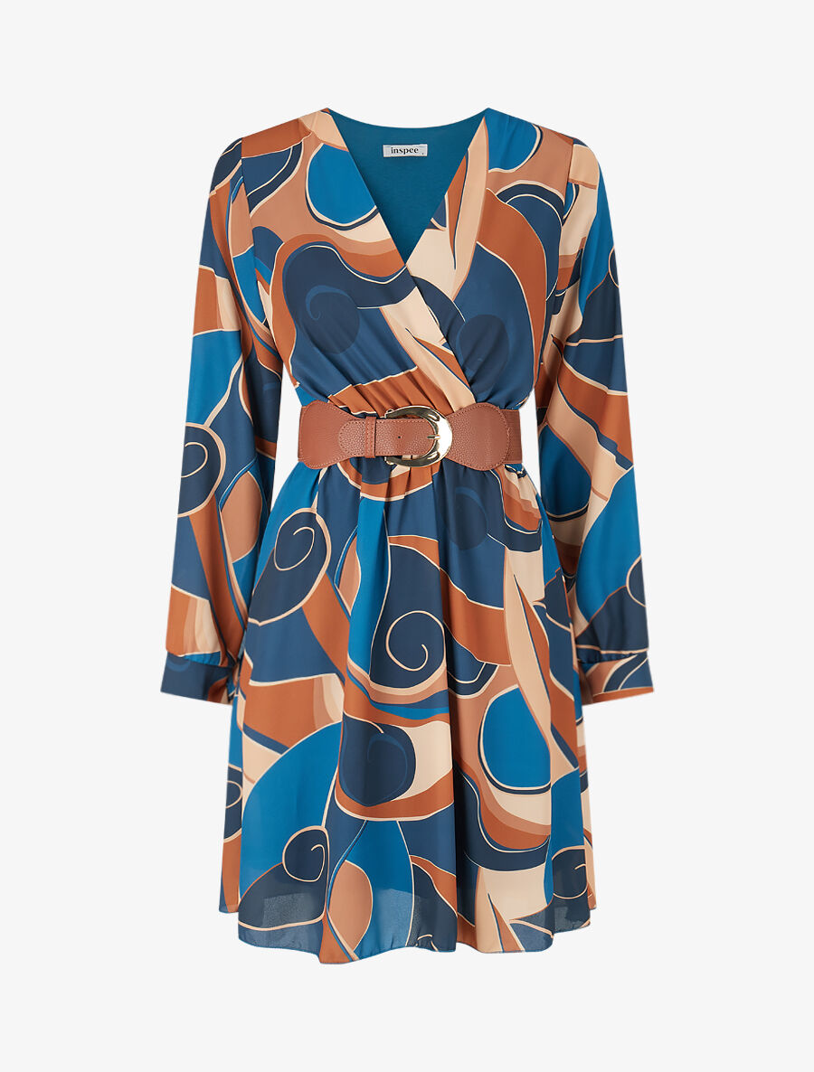 Robe patineuse imprimé graphique - Bleu pétrole - 1