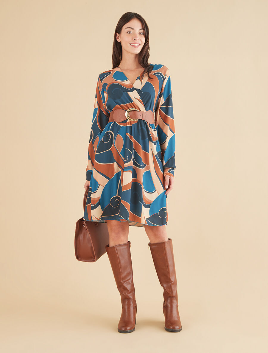 Robe patineuse imprimé graphique - Bleu pétrole - 4