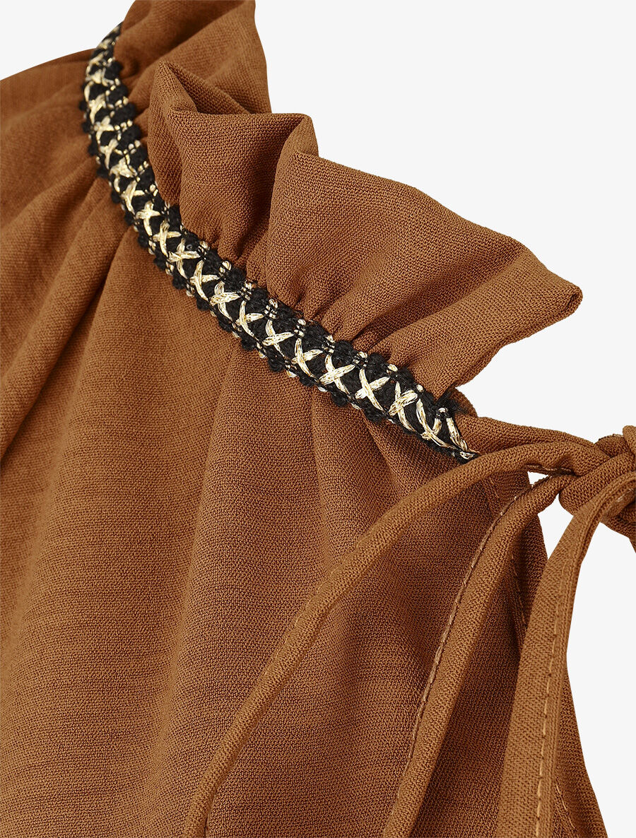 Blouse fluide unie à détail irisé - Camel - 3
