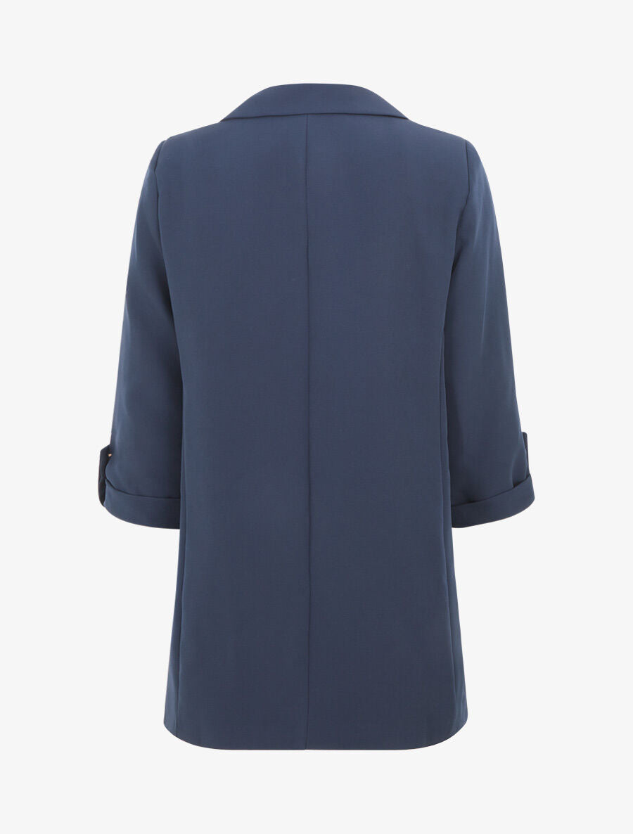 Blazer mi-long uni à manches retroussables - Marine - 2