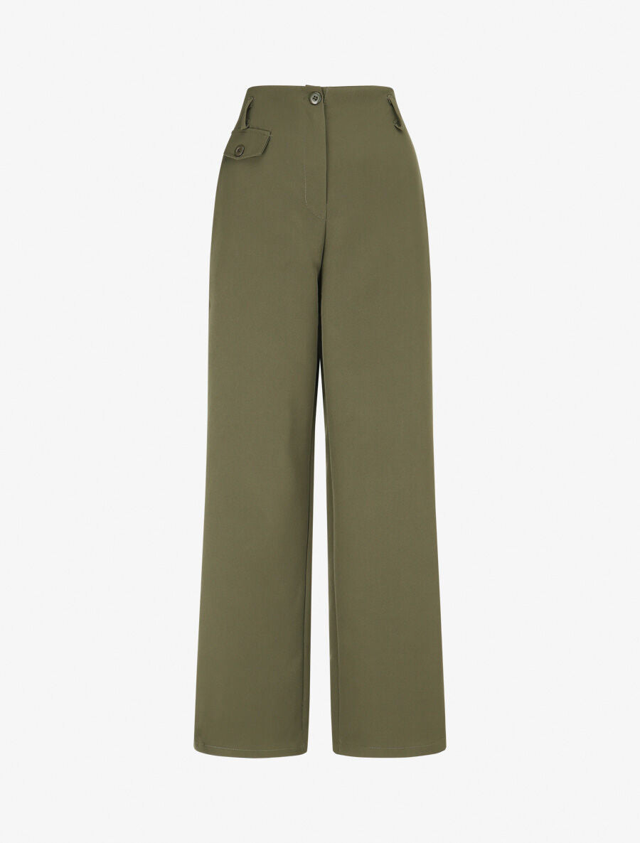 Pantalon uni à taille élastiquée - Kaki - 1
