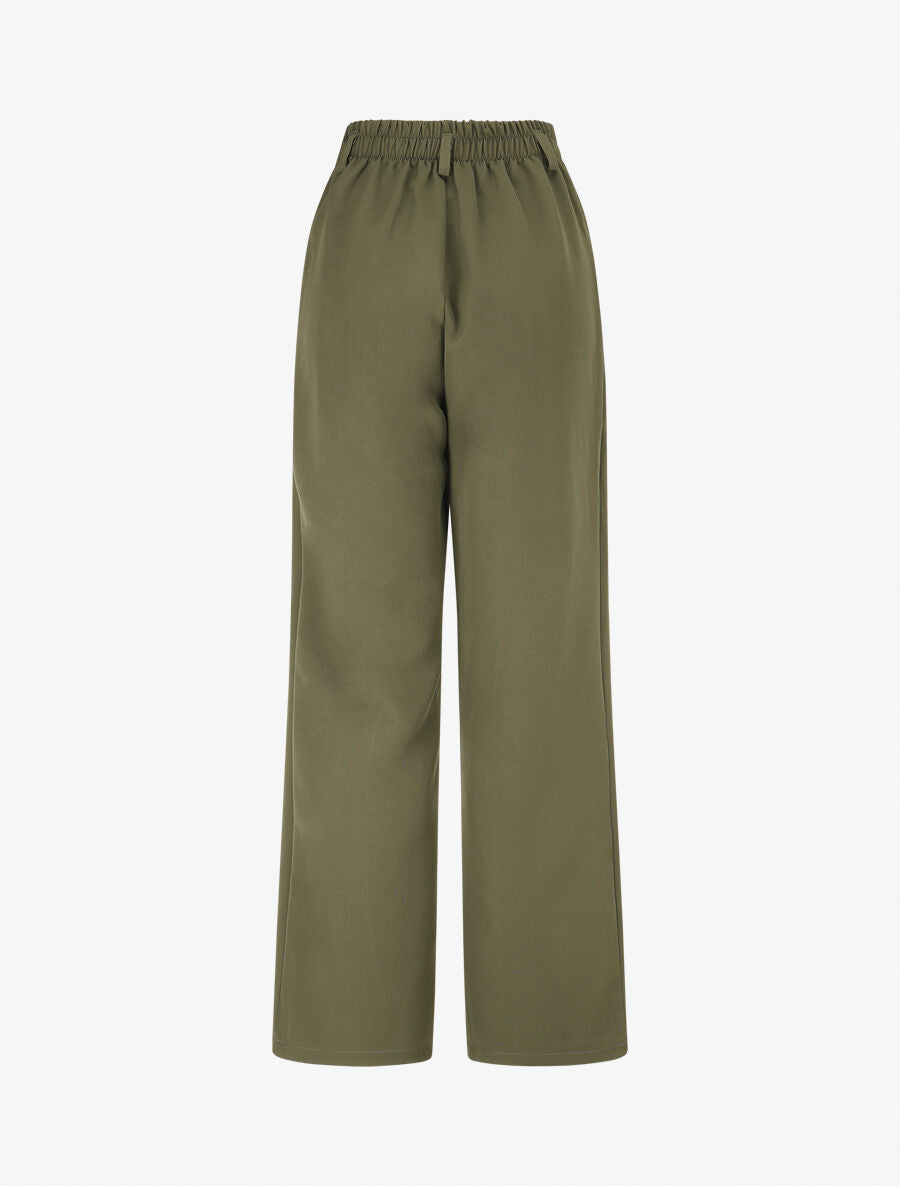 Pantalon uni à taille élastiquée - Kaki - 2