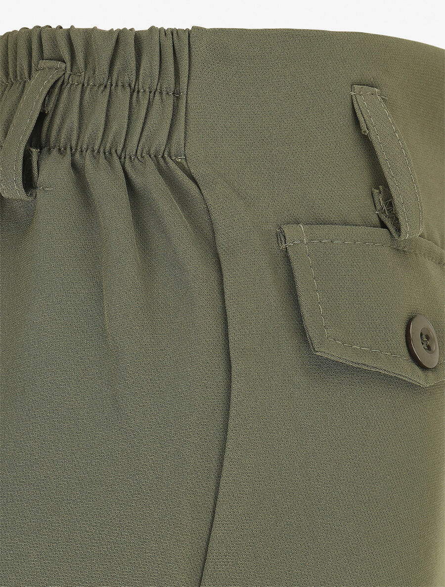 Pantalon uni à taille élastiquée - Kaki - 3