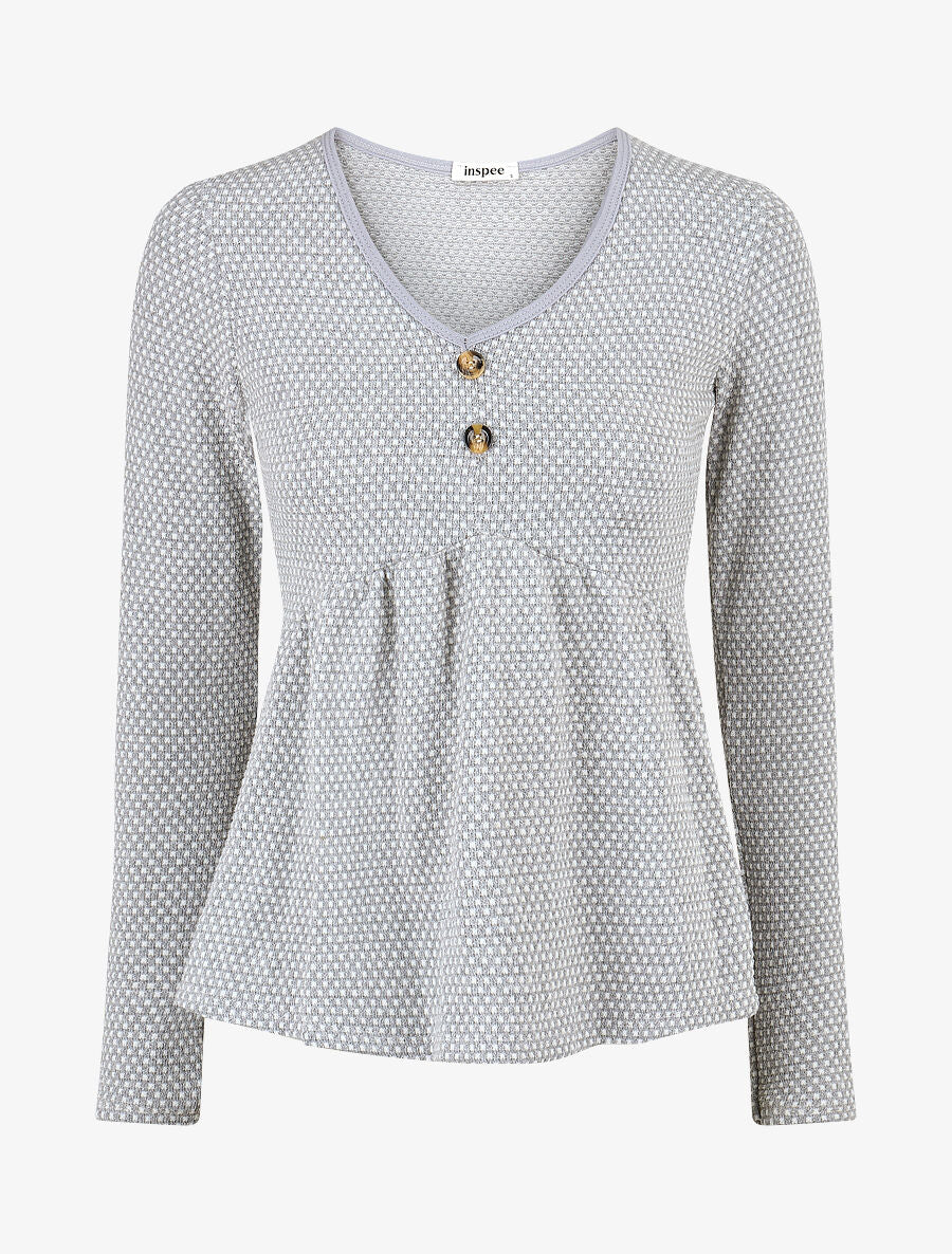 Pull imprimé fantaisie à col V - Gris - 4