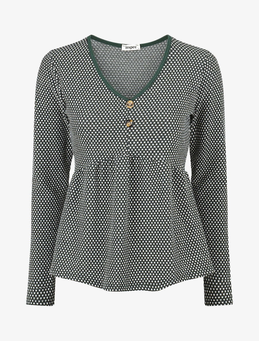 Pull imprimé fantaisie à col V - Vert sapin - 4