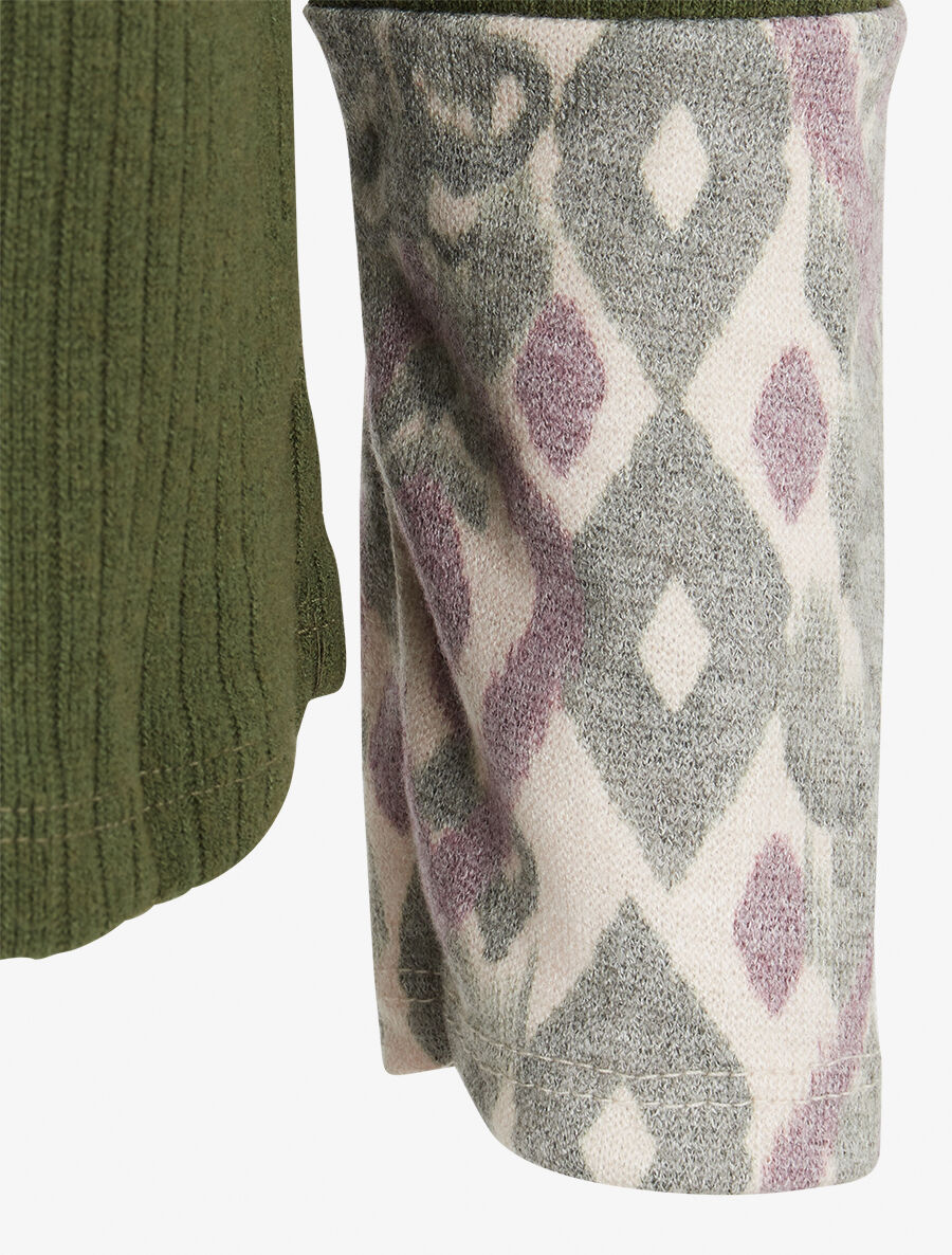 Pull côtelé à imprimé graphique et boutons décoratifs - Kaki - 3