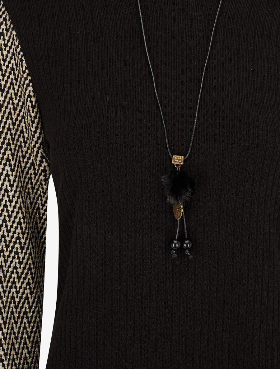 Pull côtelé à manches stylisées - Noir - 3