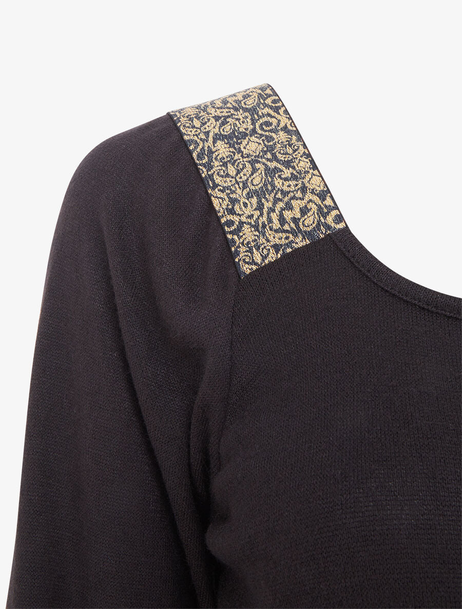Robe bimatière à col à bandes élastiquées stylisées - Marine - 3