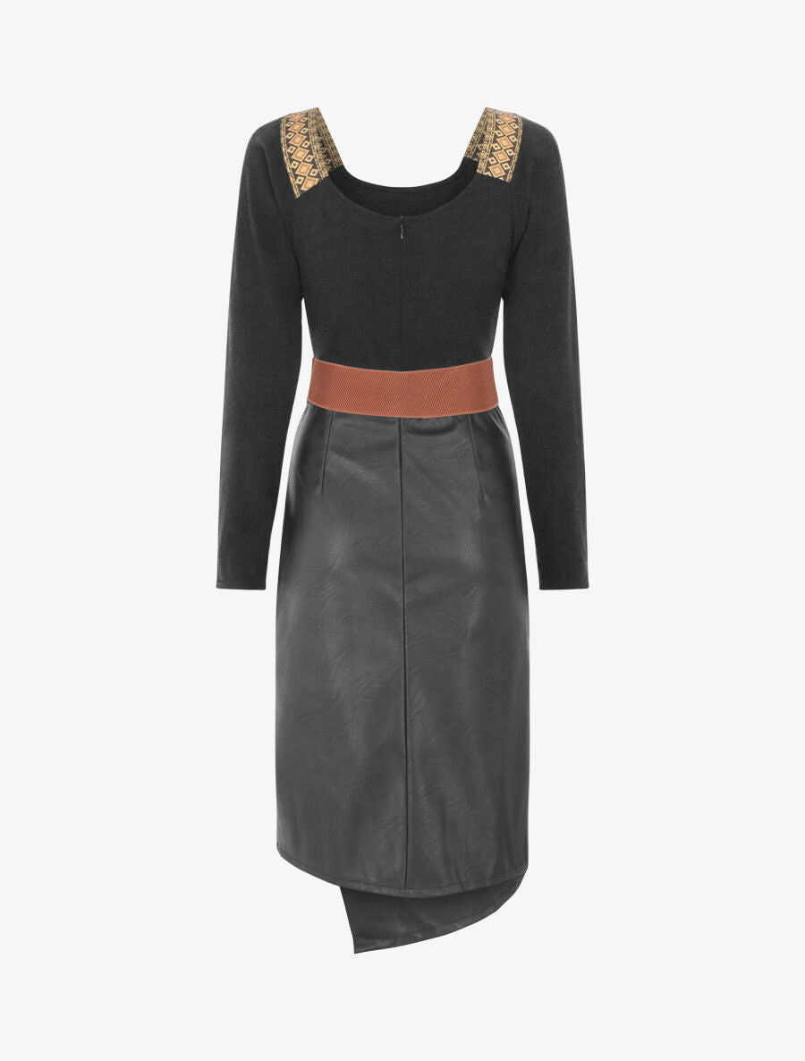 Robe bimatière effet portefeuille à col stylisé - Noir - 2