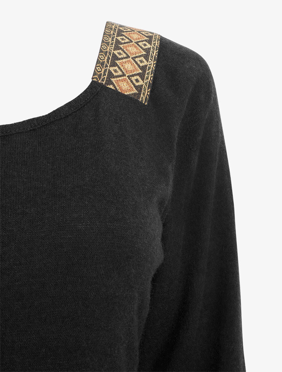 Robe bimatière effet portefeuille à col stylisé - Noir - 3