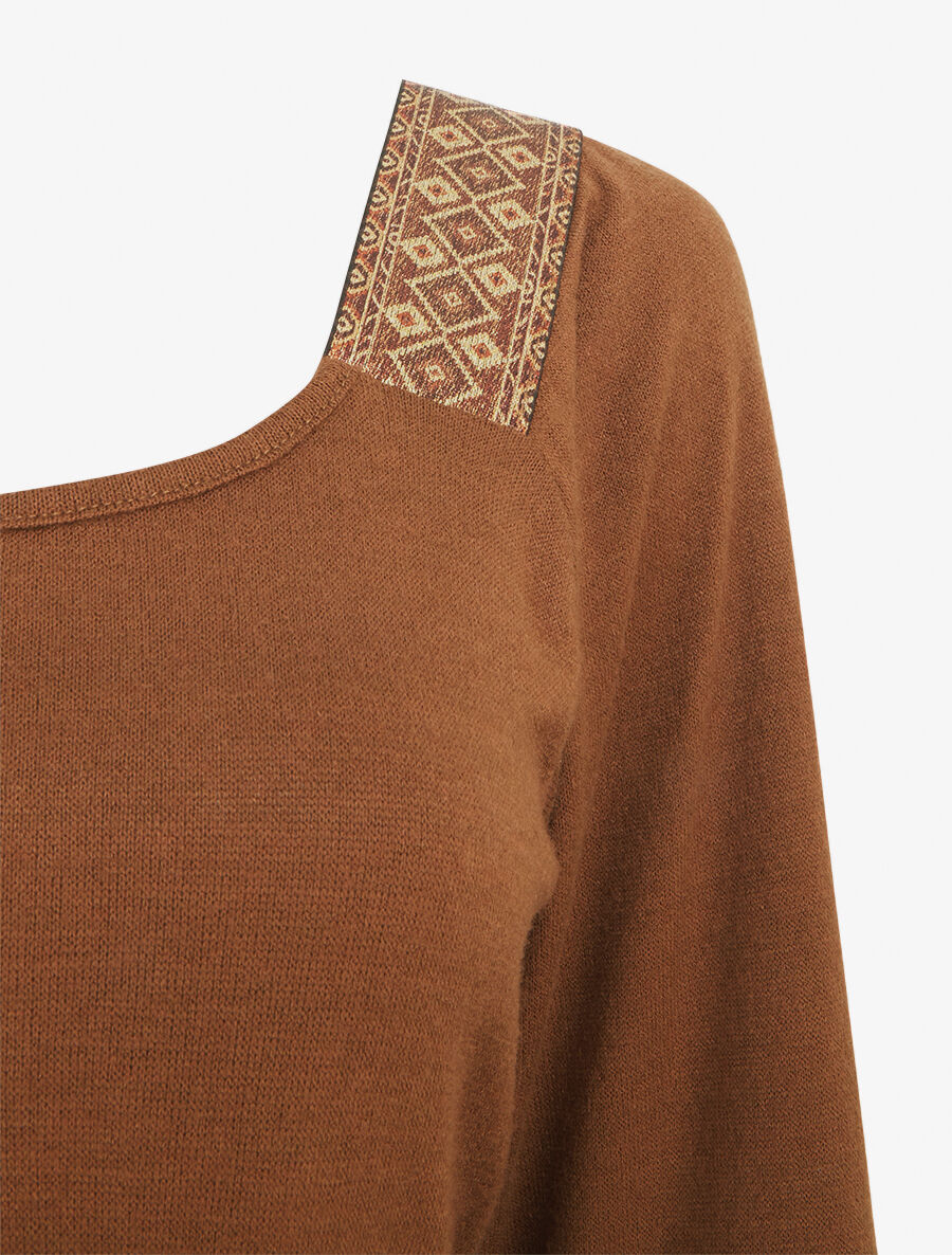 Robe bimatière effet portefeuille à col stylisé - Camel - 3