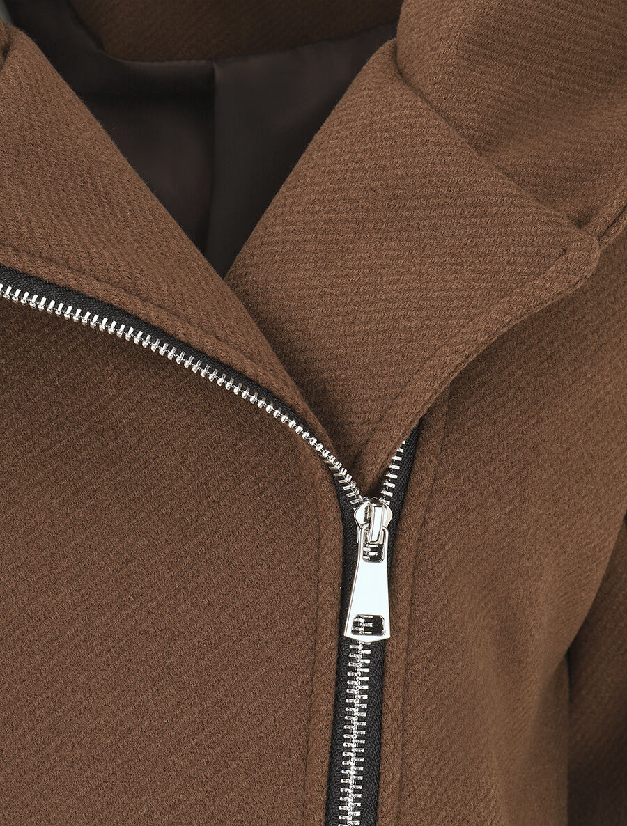 Manteau zippé à poches contrastantes en simili - Marron - 3