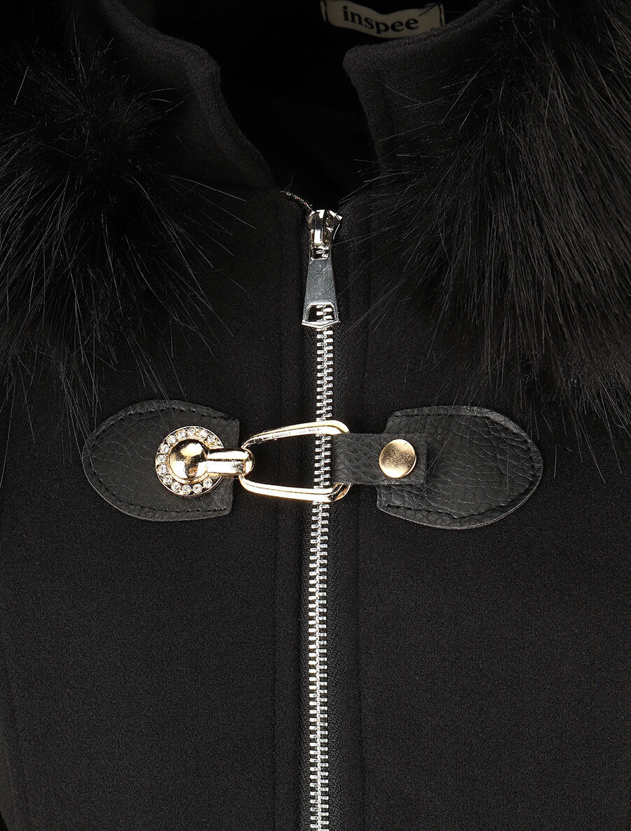 Manteau long unie zippée - Noir - 3