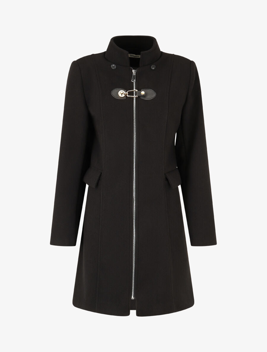 Manteau long unie zippée - Noir - 4
