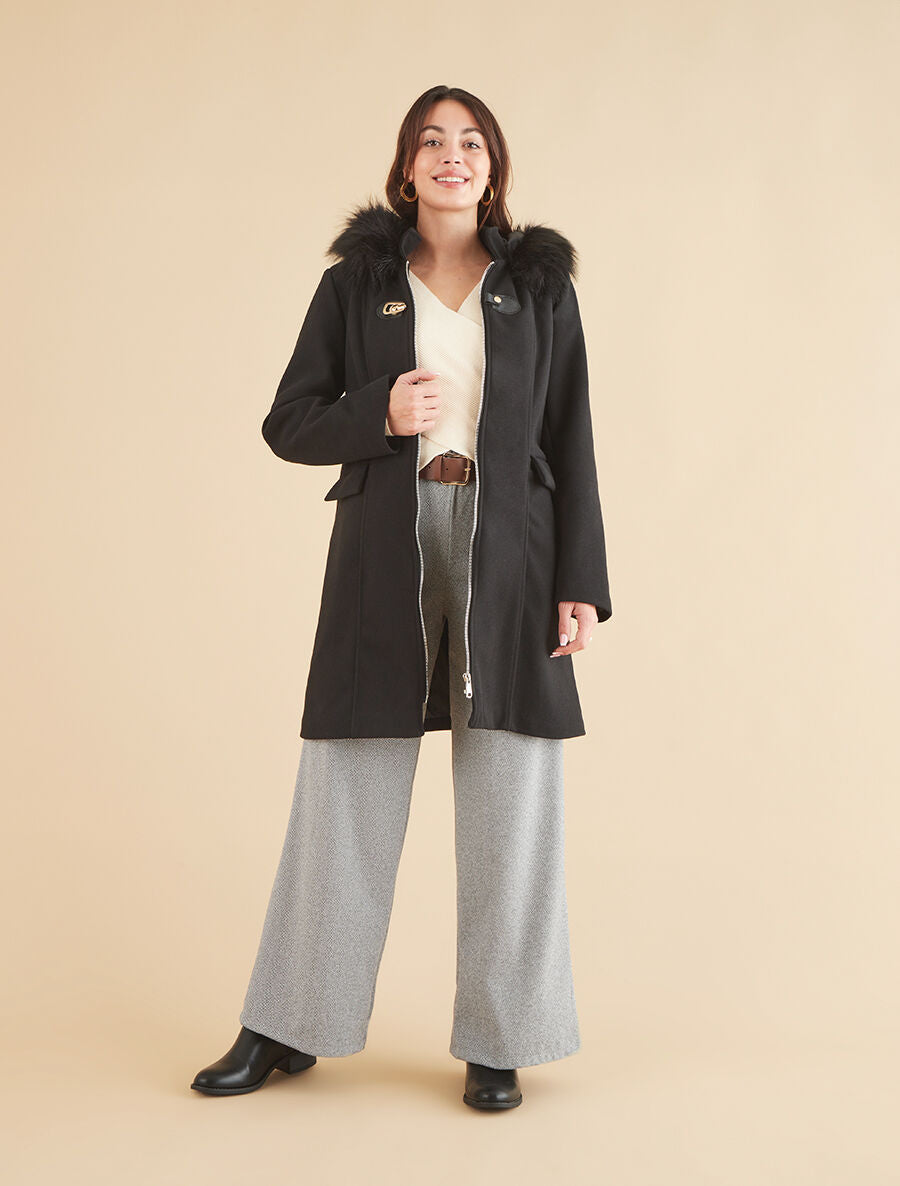 Manteau long unie zippée - Noir - 5