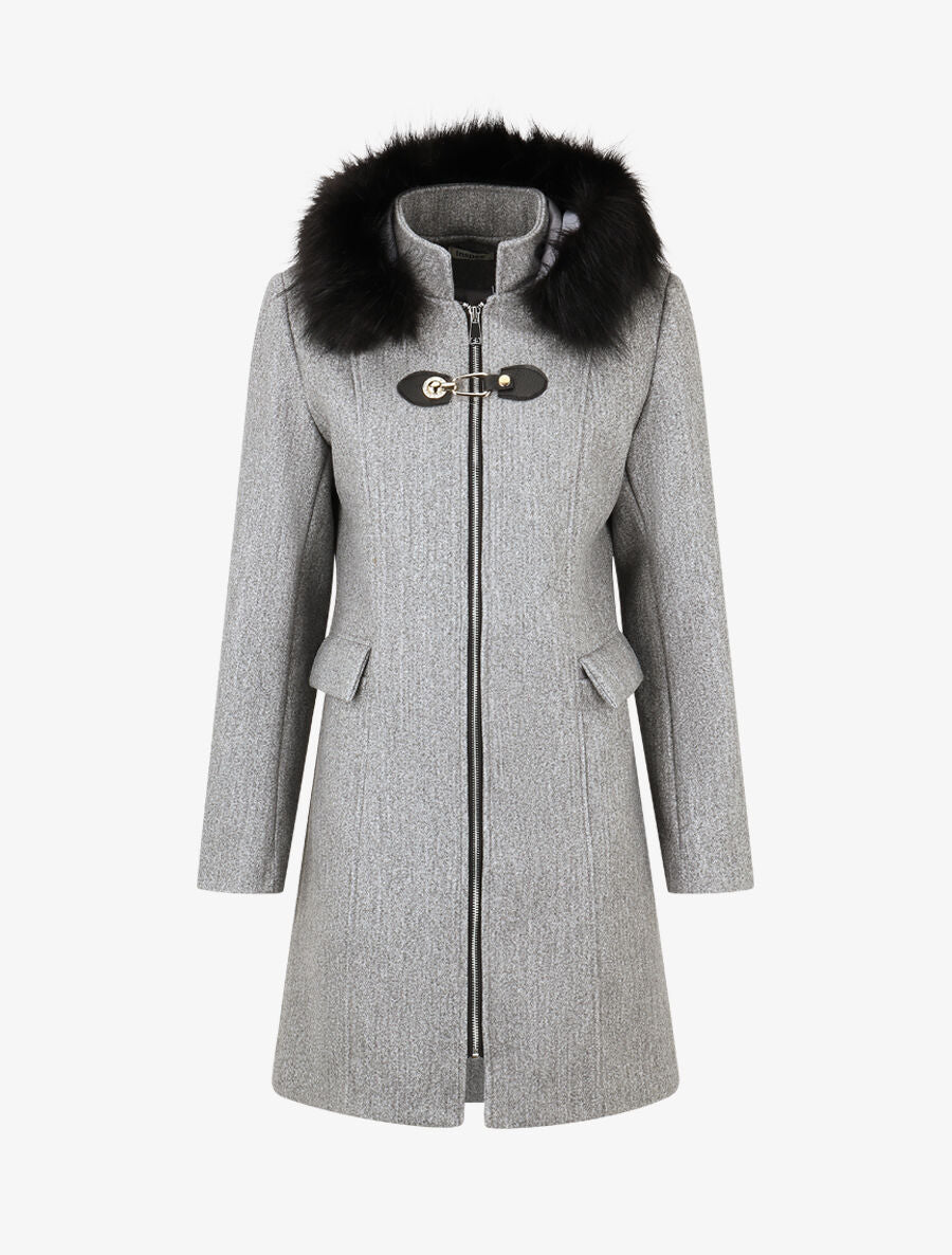 Manteau long unie zippée - Gris - 1