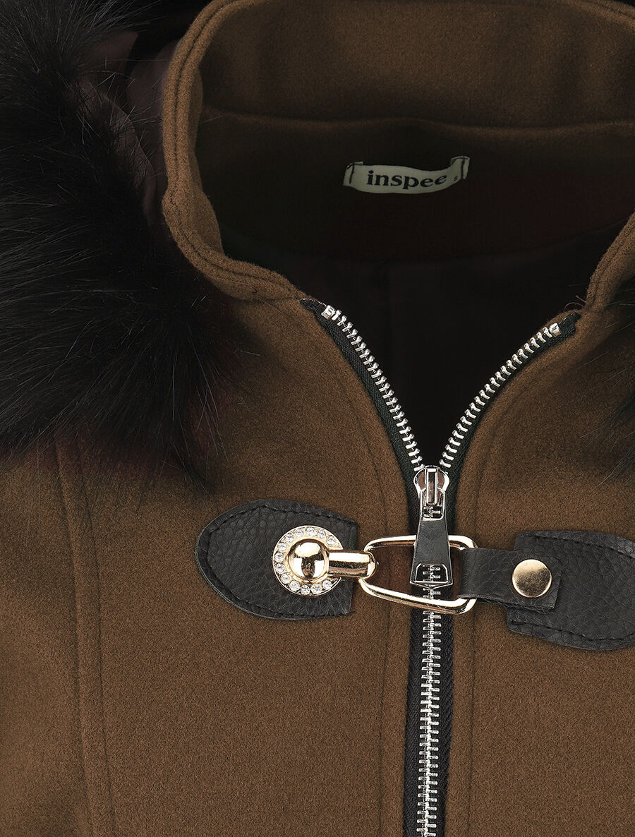 Manteau long unie zippée - Marron - 3