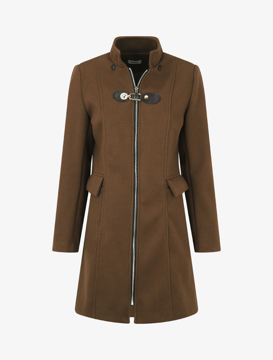 Manteau long unie zippée - Marron - 4