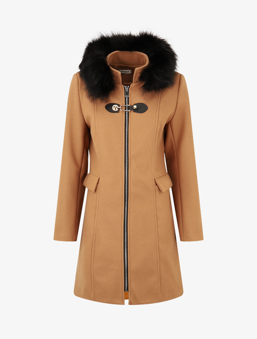 Manteau long unie zippée - Camel - 6