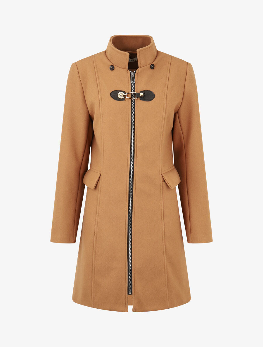 Manteau long unie zippée - Camel - 4