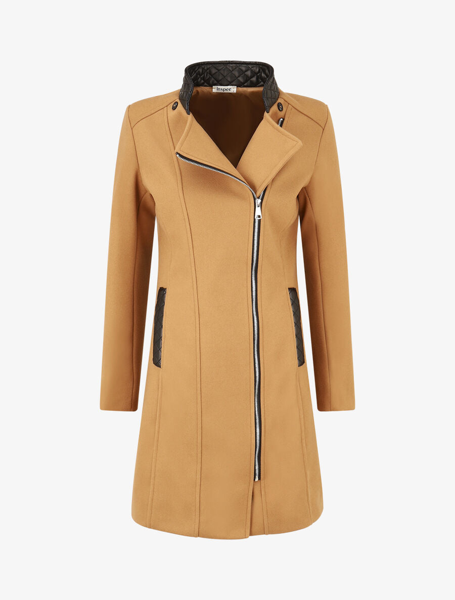 Manteau long à capuche et fourrure synthétique - Camel - 4