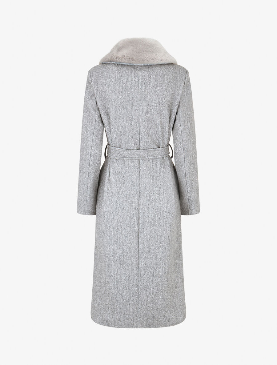 Manteau long à col en fourrure synthétique - Gris - 2