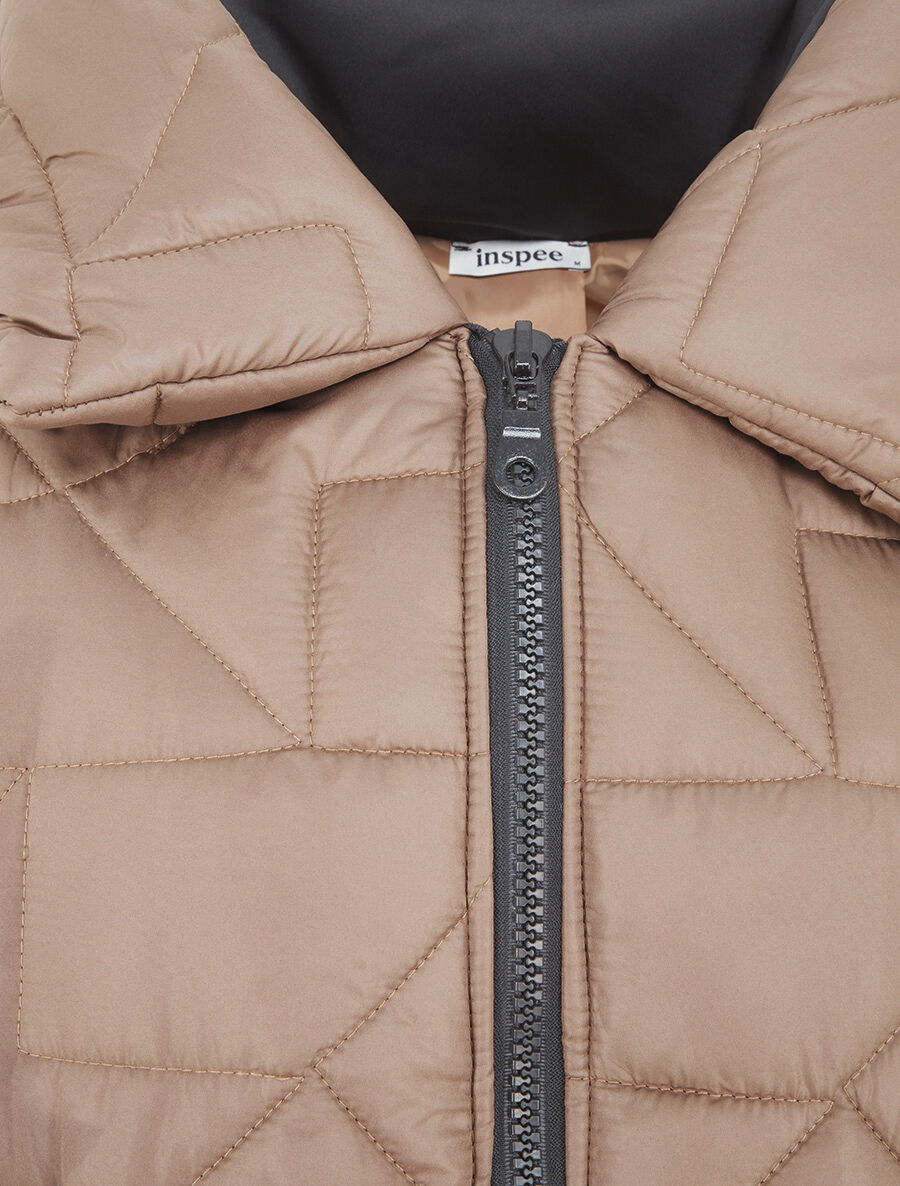 Doudoune mi-longue à col enveloppant - Taupe - 3