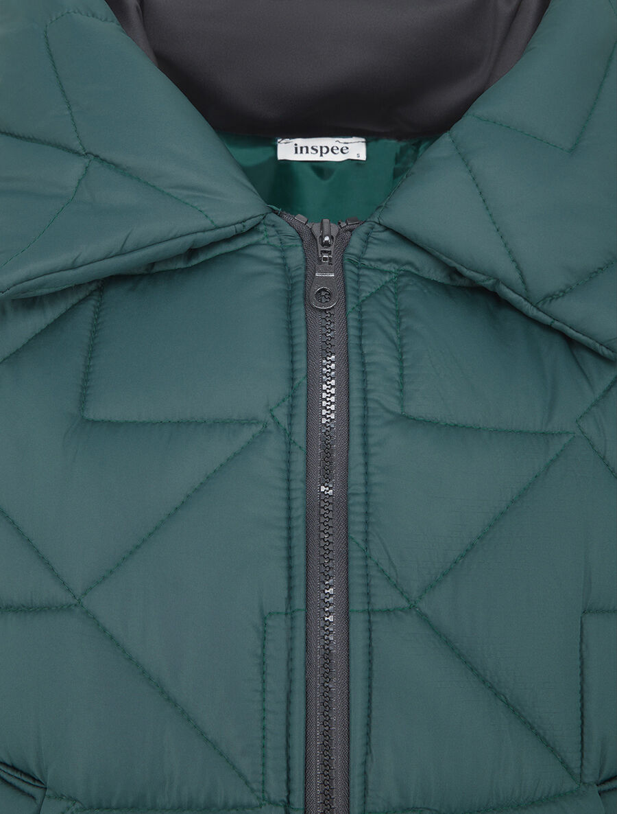 Doudoune mi-longue à col enveloppant - Vert bouteille - 3