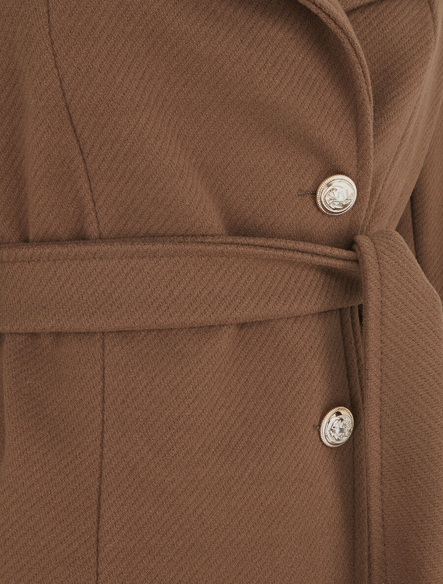 Manteau long uni à boutons marins dorés - Marron - 3
