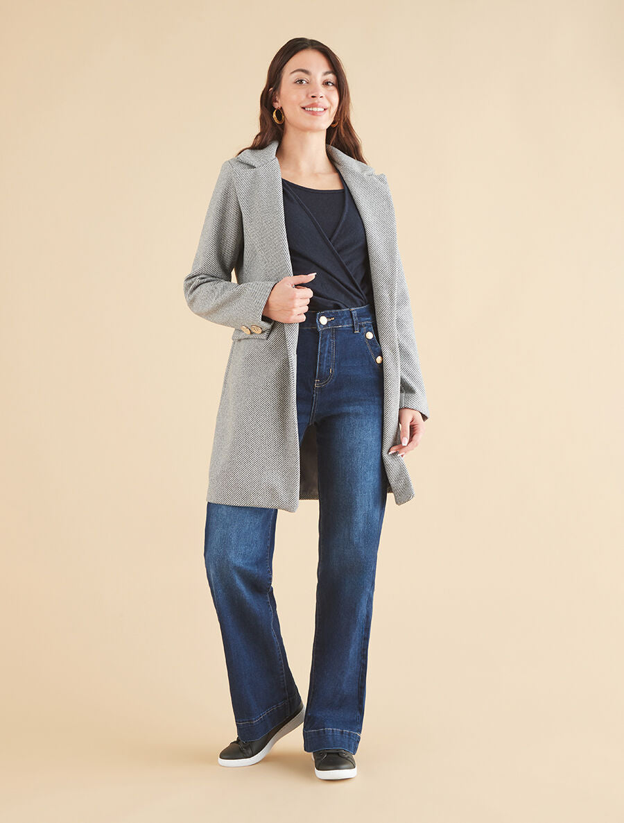 Manteau texturé à boutons décoratifs dorés - Gris/noir - 4