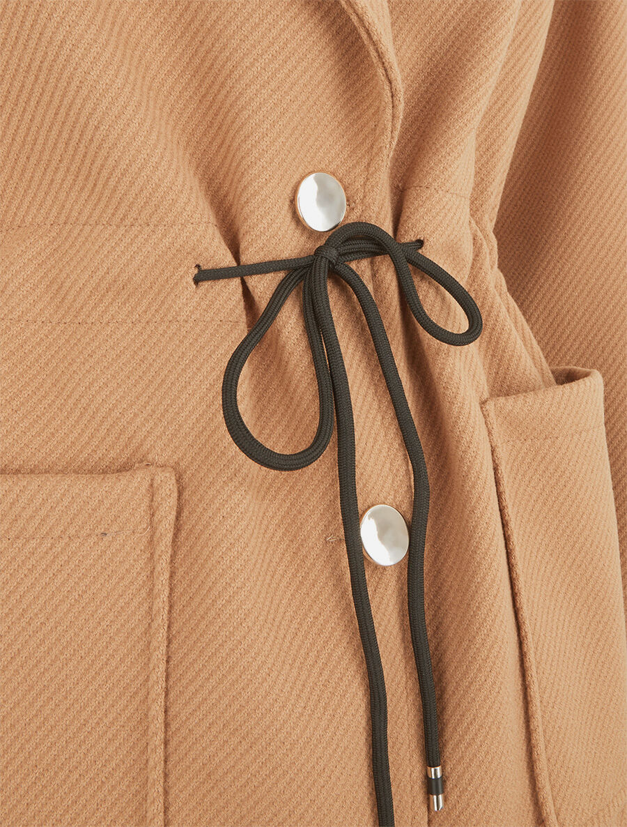Manteau uni à cordons de serrage - Camel - 3