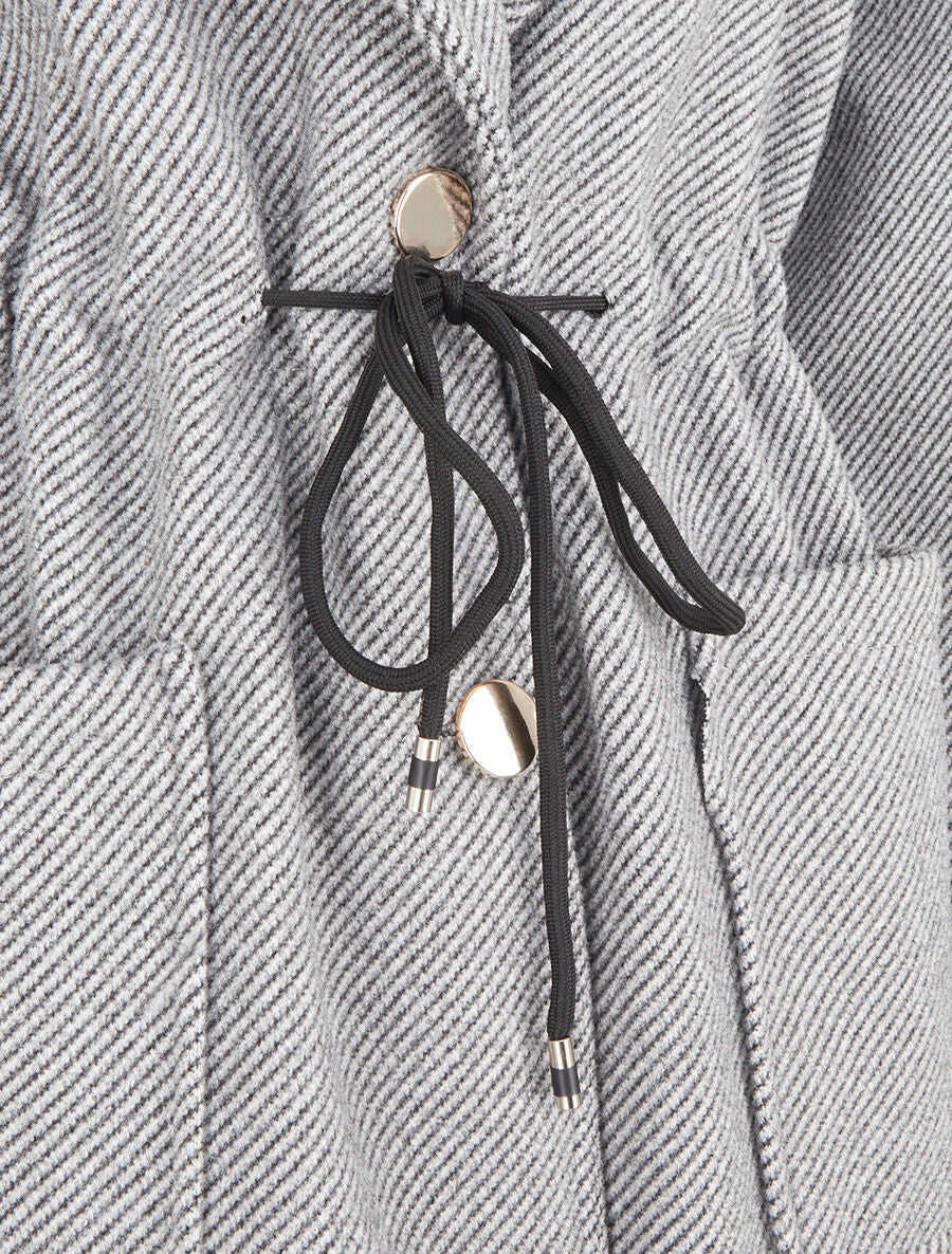 Manteau uni à cordons de serrage - Gris - 3