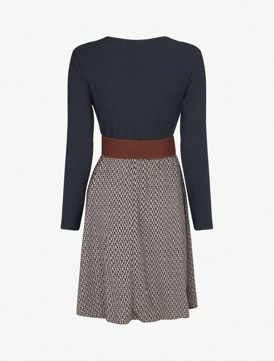 Robe patineuse à jupe irisée et imprimé zig-zag - Marine - 2