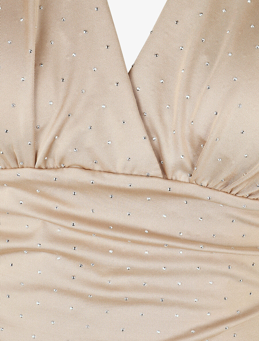 Body uni strassé à col cache-coeur - Beige - 3