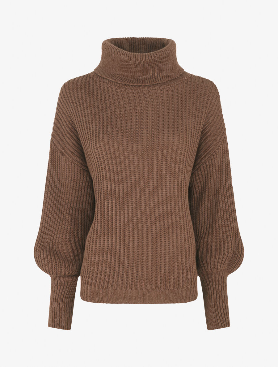 Pull uni en maille à col roulé - Marron - 4