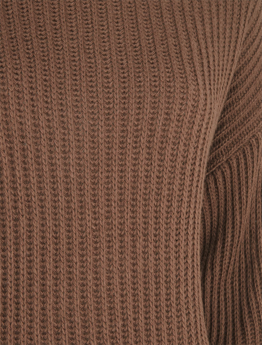 Pull uni en maille à col roulé - Marron - 3