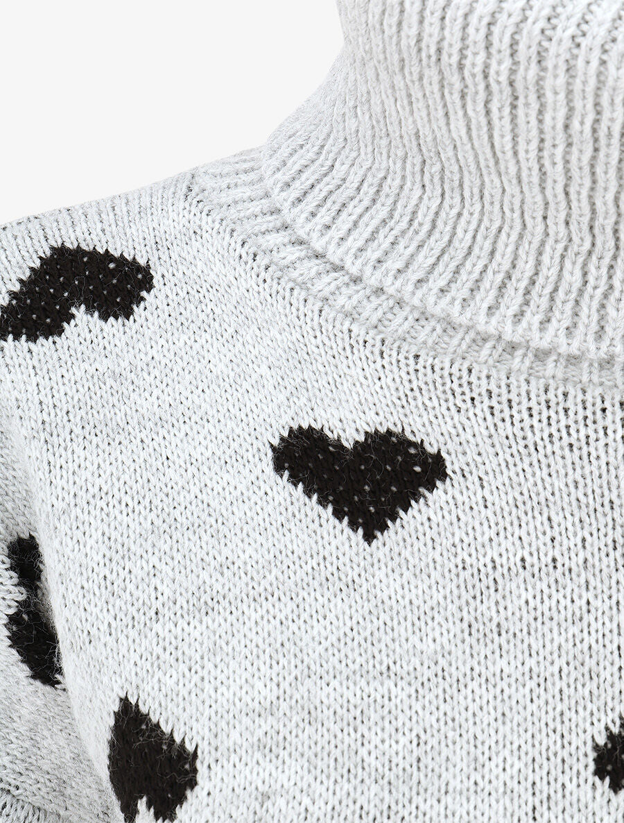 Pull col roulé à imprimé coeurs - Gris - 3