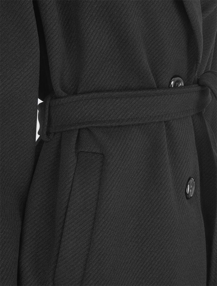 Manteau long boutonné et ceinturé - Noir - 3