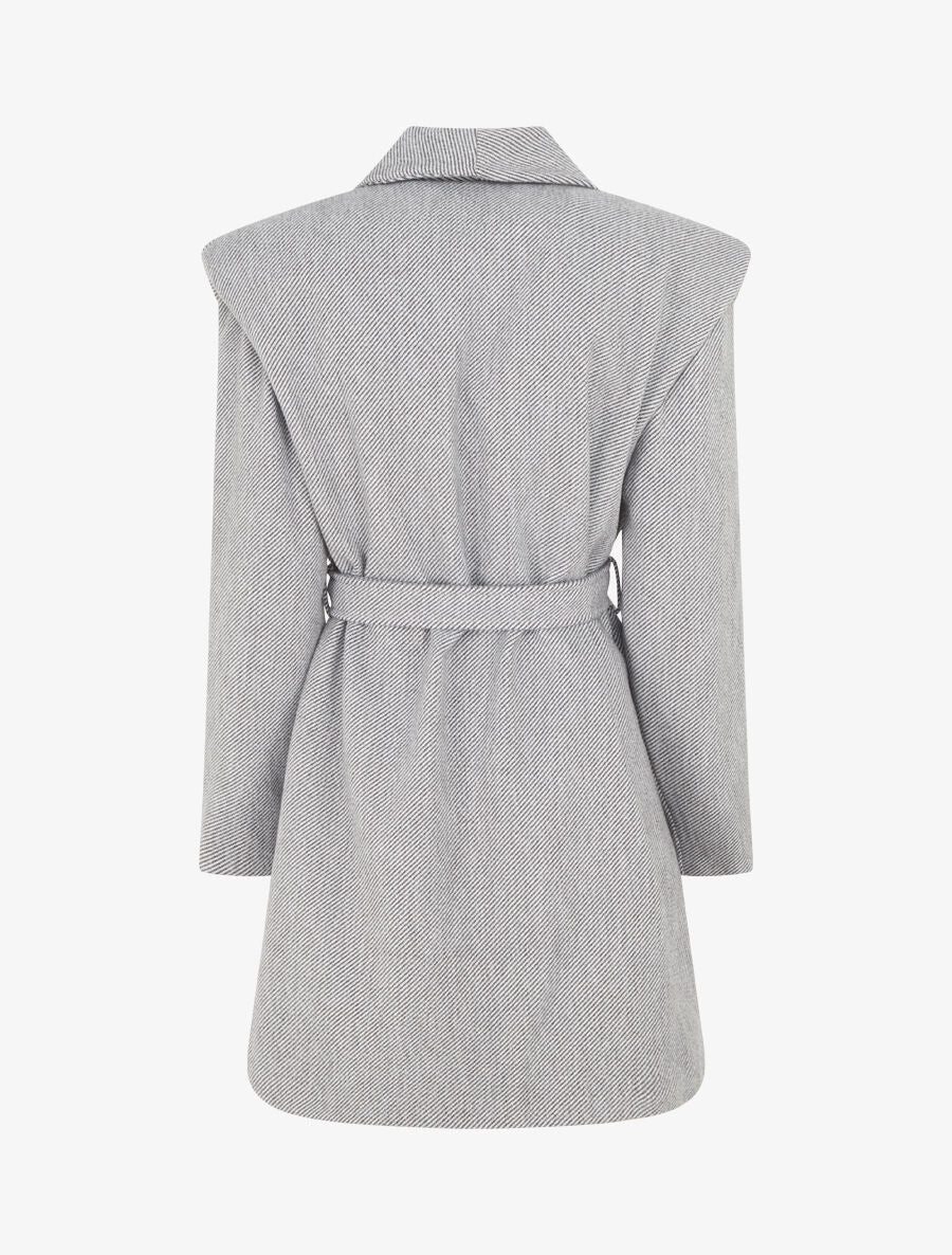 Manteau long boutonné et ceinturé - Gris/noir - 2