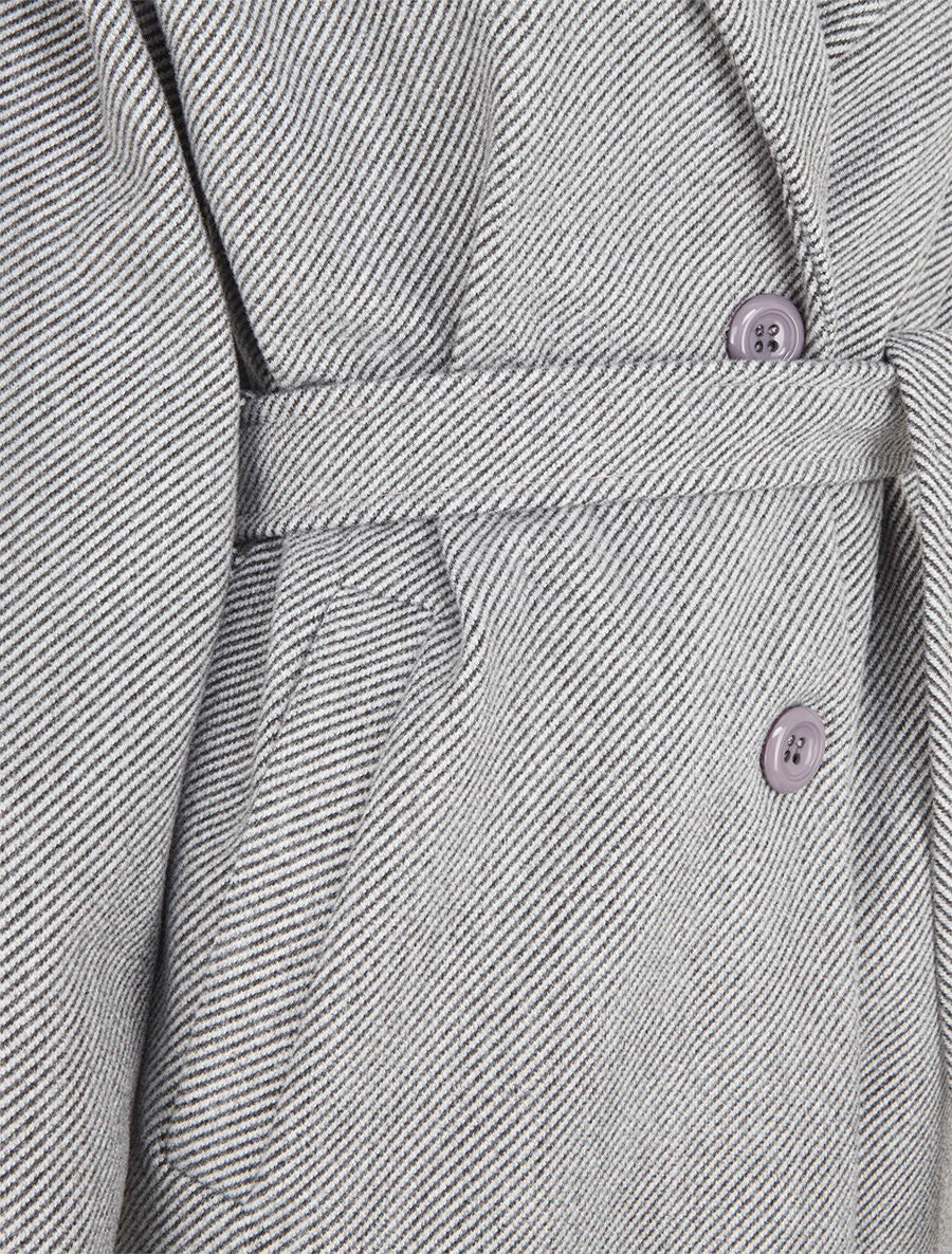 Manteau long boutonné et ceinturé - Gris/noir - 3