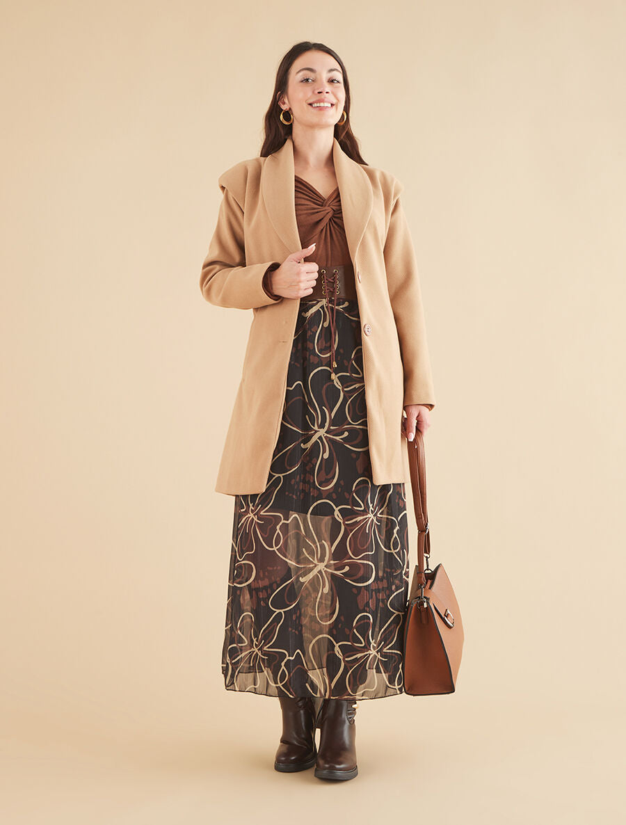 Manteau long boutonné et ceinturé - Camel - 4