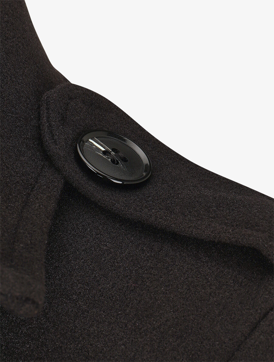 Manteau long uni boutonné - Noir - 3