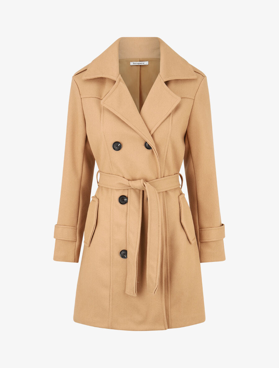 Manteau long uni boutonné - Camel - 4